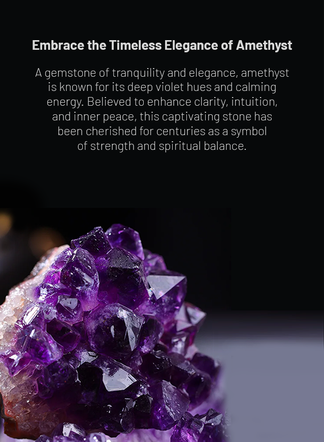 Amethyst crystal cluster – February birthstone known for calming energy and spiritual balance, ideal for healing gemstone and silver jewelry designs
